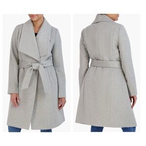 Cole Haan Signature Slick Wool Blend Wrap Shawl‎ Collar Coat, Gray, Size 12, NWT